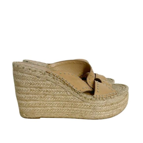 Marc Fisher Size 7 Wedge Espadrille Studded Beige Camel - Picture 5 of 11
